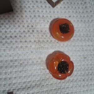 VINTAGE ART GLASS PERSIMMON ORANGE SHI-SHI SMOOTHLY GRAND FORTUNE PAIR OF GLASS